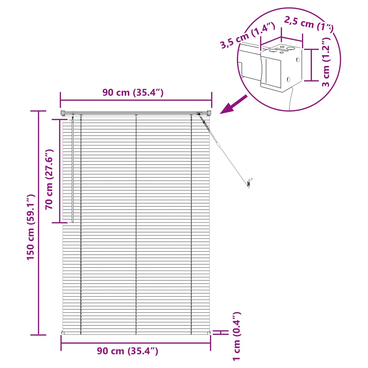 Venetianer Jalousie Hellbraun mit Muster 150 x 90 cm PVC