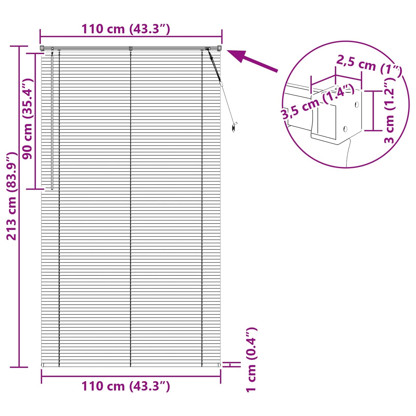 vidaXL Venetianer Jalousie Hellbraun mit Muster 213 x 110 cm PVC