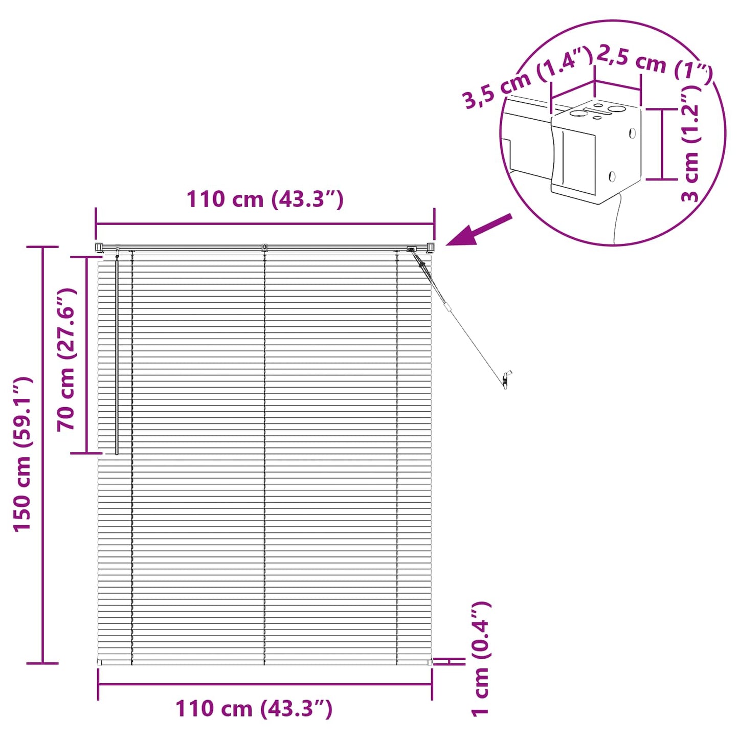 Venetianer Jalousie Dunkelbraun mit Muster 150 x 110 cm PVC