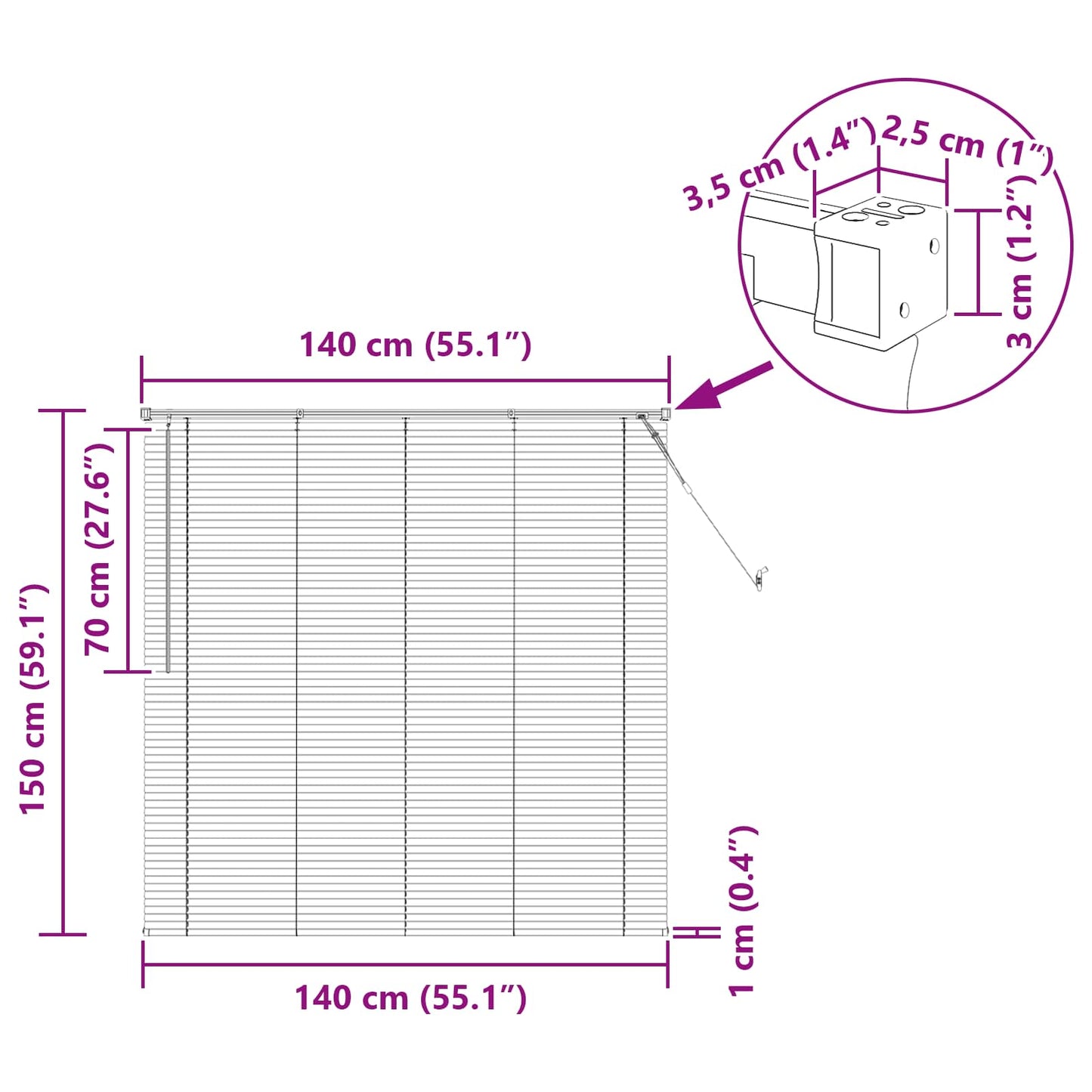 vidaXL Venetianer Jalousie Dunkelbraun mit Muster 150 x 140 cm PVC
