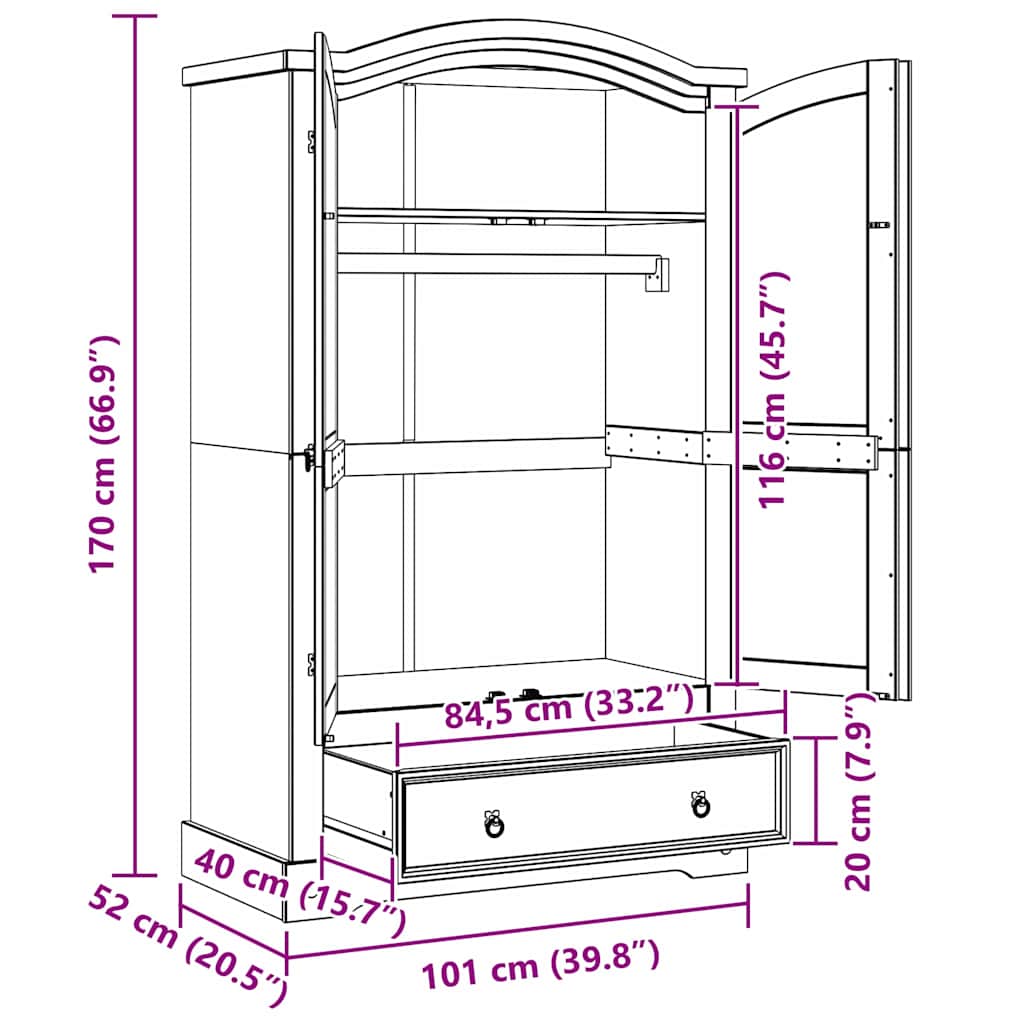 Kleiderschrank mit Schubladen Corona Weiß 101 x 52 x 170 cm