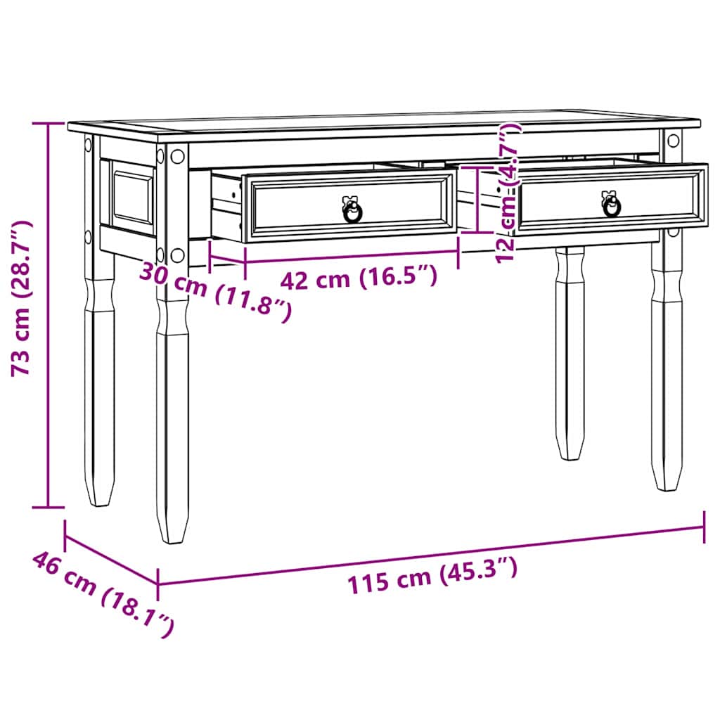 vidaXL Beistelltisch Weiß 115 x 46 x 73 cm Massives Kiefernholz