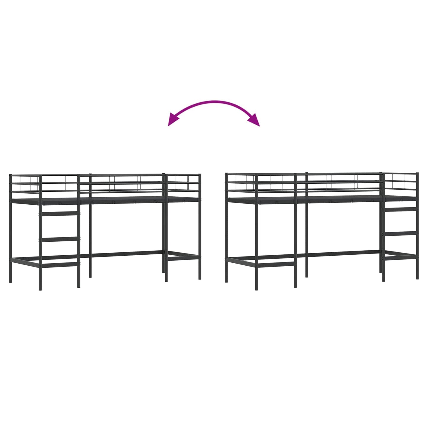 vidaXL Kinderloftbett Schwarz 74,5 x 190 cm Stahl