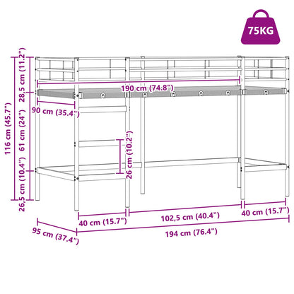 vidaXL Kinderloftbett Schwarz 90 x 190 cm Stahl