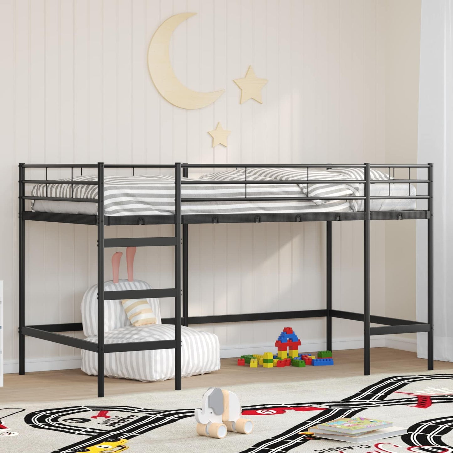 vidaXL Kinderloftbett Schwarz 99,5 x 200 cm Stahl