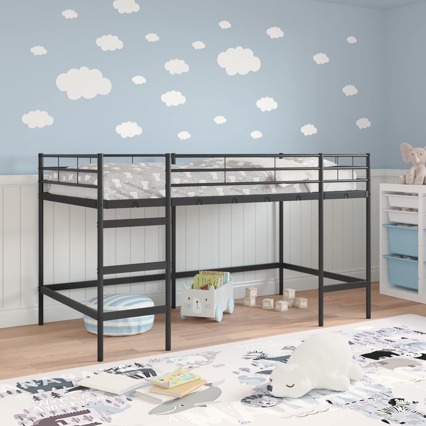 vidaXL Kinderloftbett Schwarz 99,5 x 200 cm Stahl