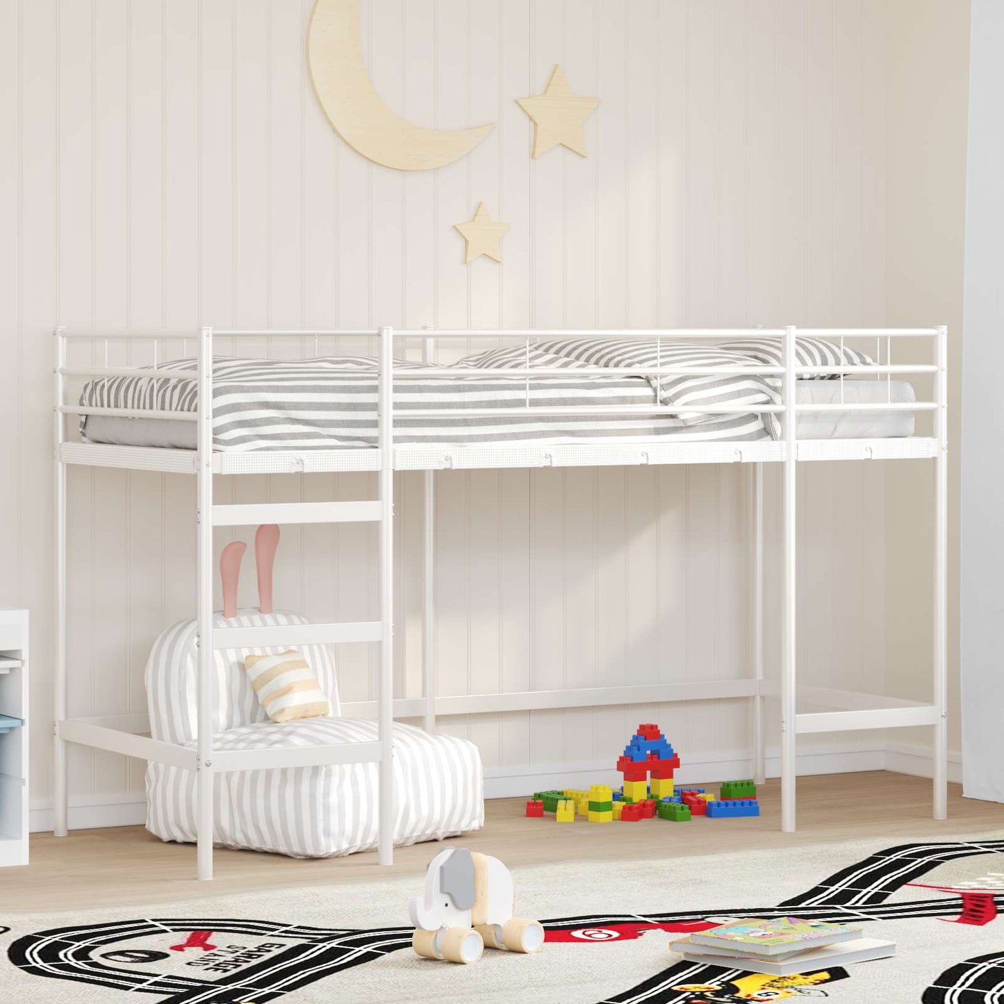 vidaXL Kinderloftbett Weiß 99,5 x 190 cm Stahl