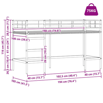vidaXL Kinderloftbett Weiß 99,5 x 190 cm Stahl