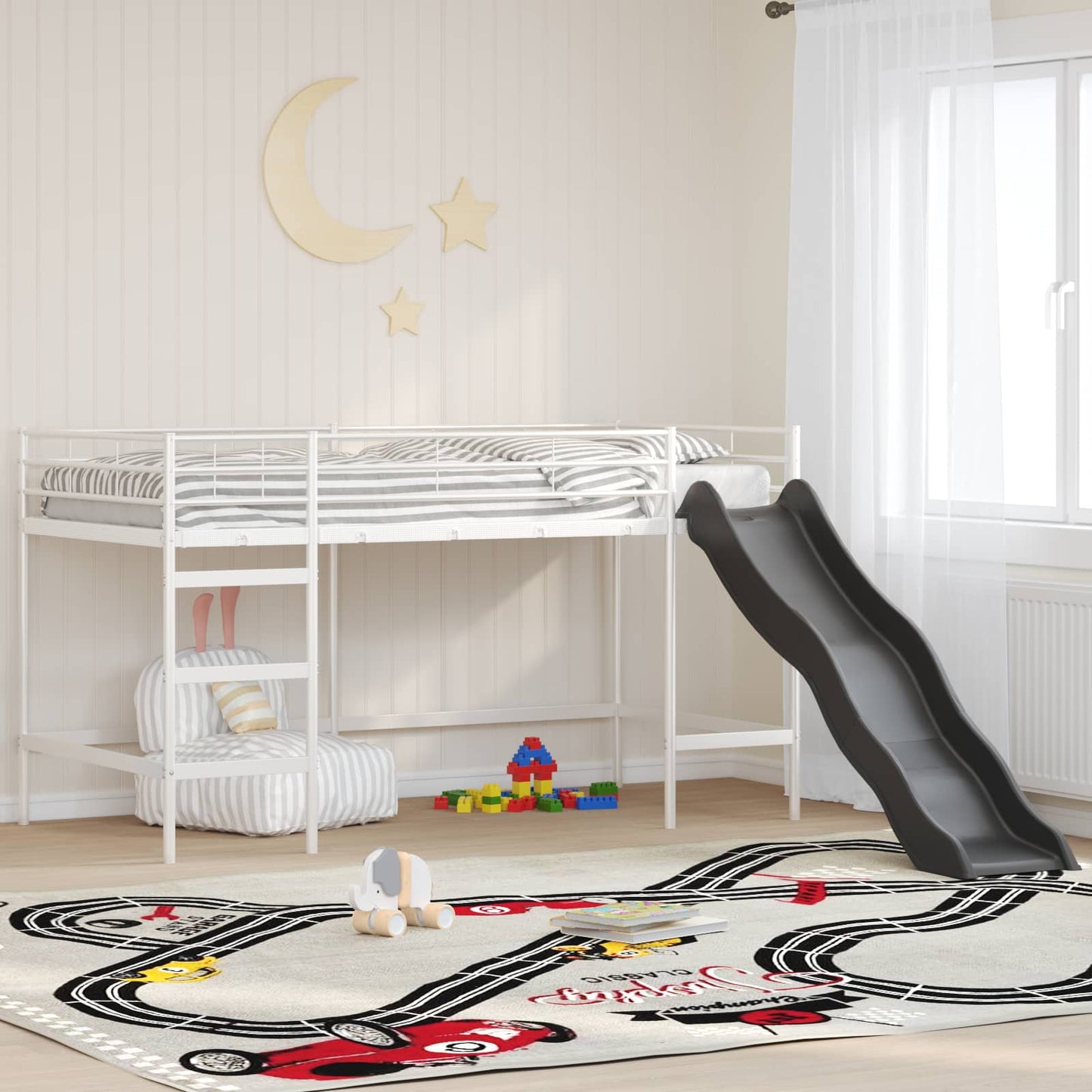 vidaXL Kinder-Loftbett mit Rutsche Weiß und Anthrazit 99,5 x 200 cm