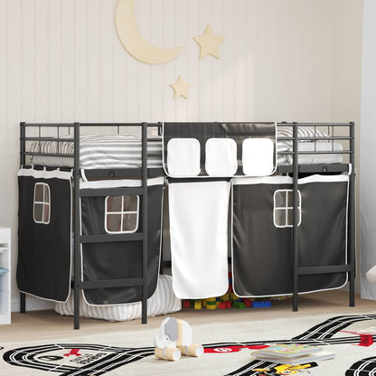 vidaXL Kinder Loft Bettgestell mit Vorhängen Schwarz 74,5 x 190 cm