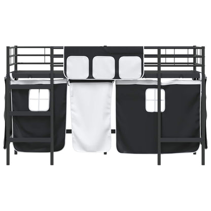 vidaXL Kinder Loft Bettgestell mit Vorhängen Schwarz 74,5 x 190 cm