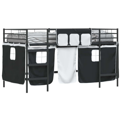 vidaXL Kinder Loft Bettgestell mit Vorhängen Schwarz 79,5 x 200 cm