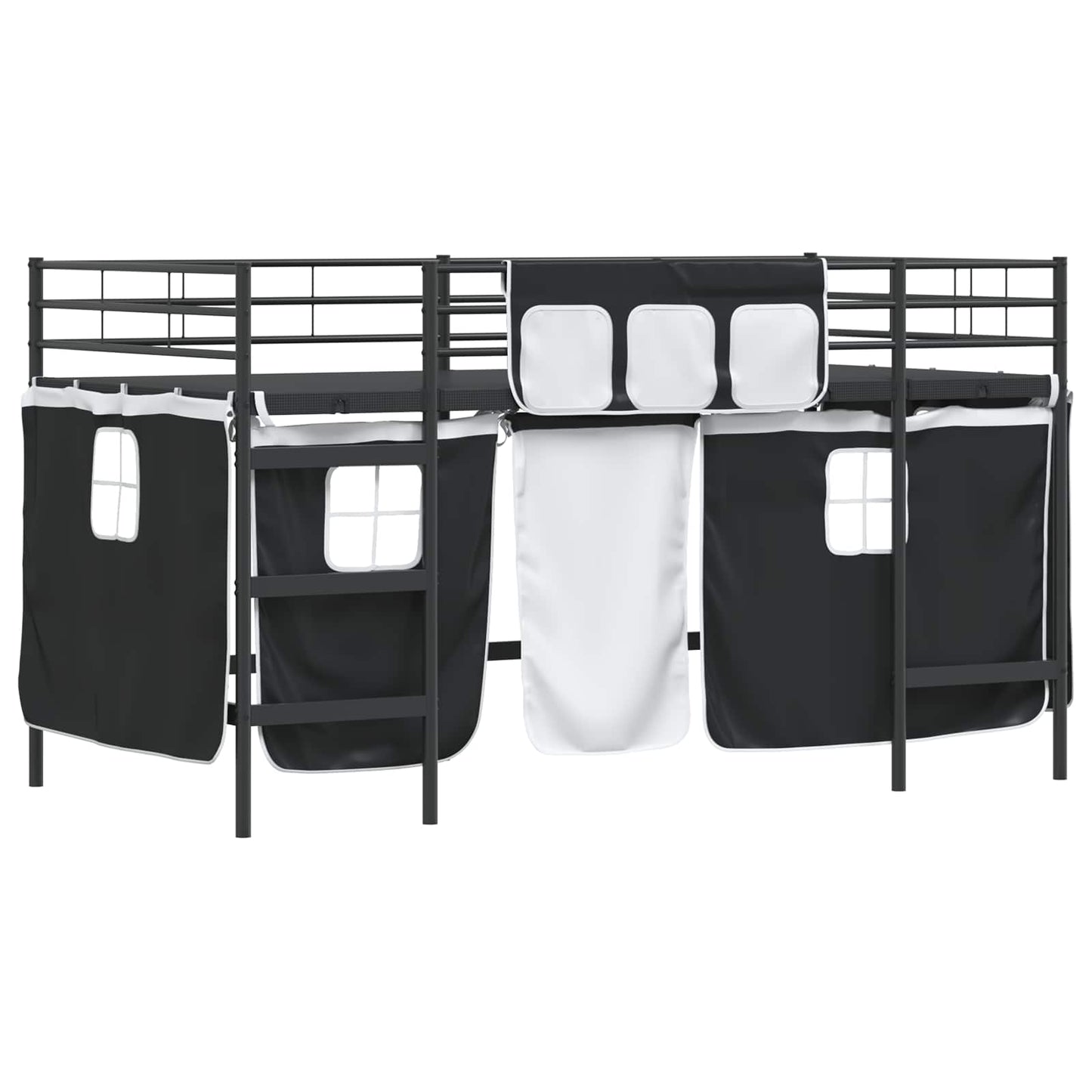 vidaXL Kinder Loft Bettgestell mit Vorhängen Schwarz 79,5 x 200 cm