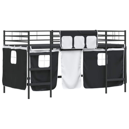 vidaXL Kinder Loft Bettgestell mit Vorhängen Schwarz 79,5 x 200 cm