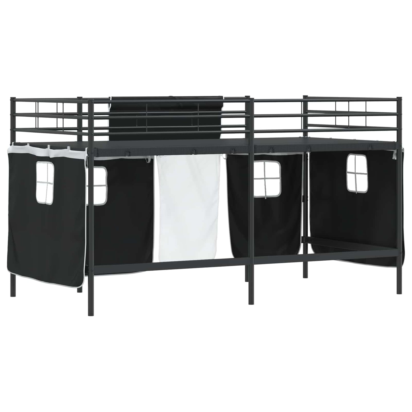 vidaXL Kinder Loft Bettgestell mit Vorhängen Schwarz 79,5 x 200 cm
