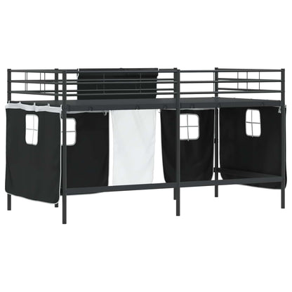 vidaXL Kinder Loft Bettgestell mit Vorhängen Schwarz 79,5 x 200 cm