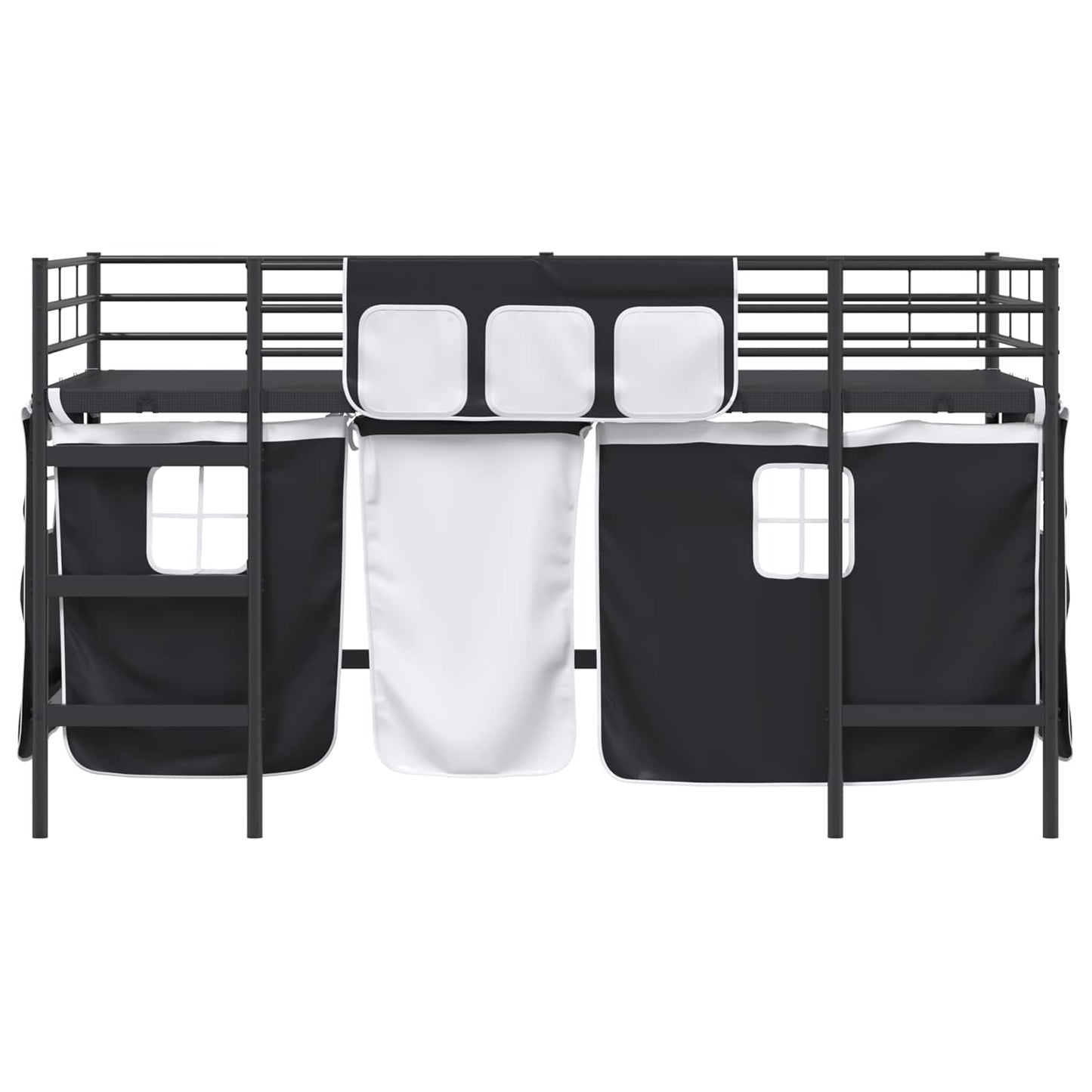 vidaXL Kinder Loft Bettgestell mit Vorhängen Schwarz 79,5 x 200 cm
