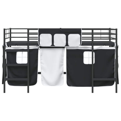 vidaXL Kinder Loft Bettgestell mit Vorhängen Schwarz 79,5 x 200 cm