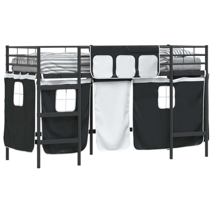 vidaXL Kinder Loft Bettgestell mit Vorhängen Schwarz 99,5 x 190 cm