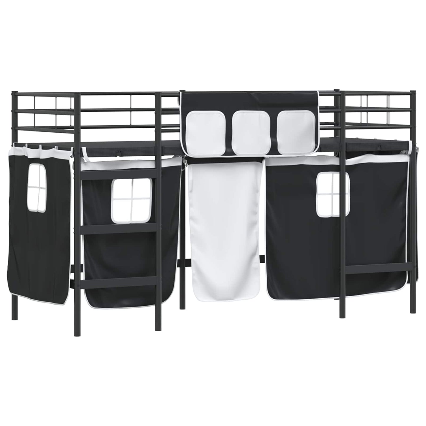 vidaXL Kinder Loft Bettgestell mit Vorhängen Schwarz 99,5 x 190 cm