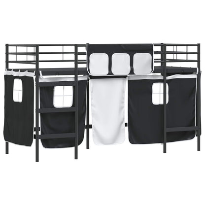 vidaXL Kinder Loft Bettgestell mit Vorhängen Schwarz 99,5 x 190 cm