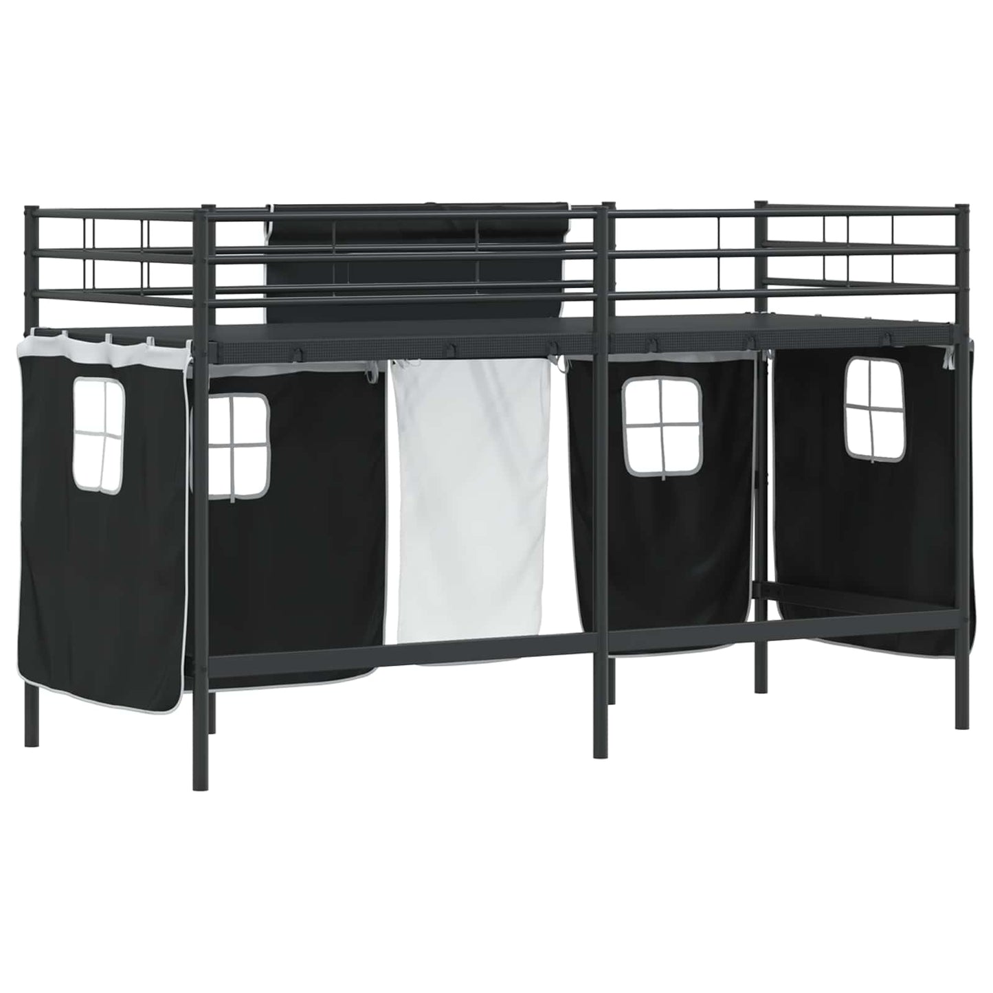 vidaXL Kinder Loft Bettgestell mit Vorhängen Schwarz 99,5 x 190 cm