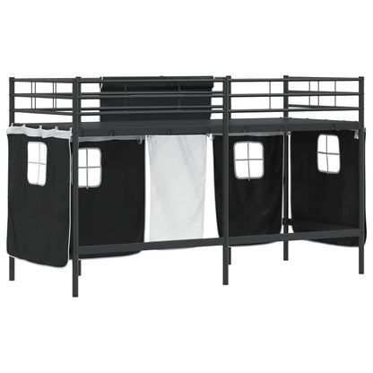 vidaXL Kinder Loft Bettgestell mit Vorhängen Schwarz 99,5 x 190 cm
