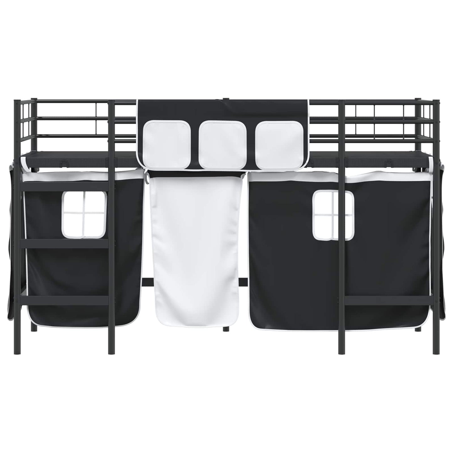 vidaXL Kinder Loft Bettgestell mit Vorhängen Schwarz 99,5 x 190 cm