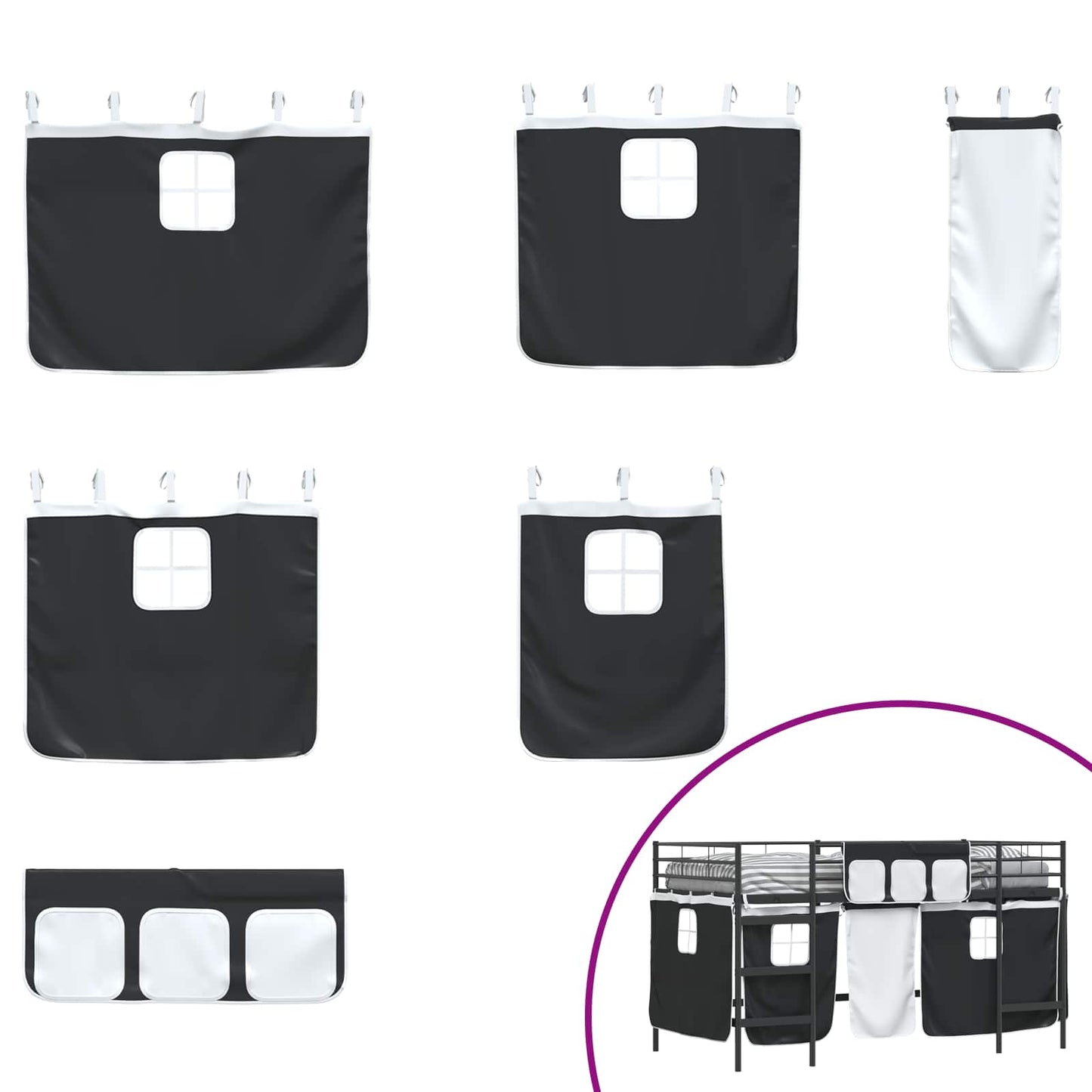 Kinder Loft Bettgestell mit Vorhängen Schwarz 107 x 201 cm