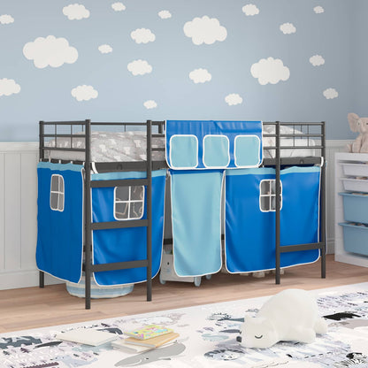 vidaXL Kinder Loft Bettgestell mit Vorhängen Schwarz und Blau