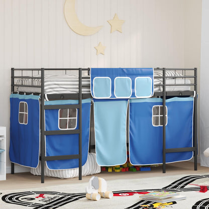vidaXL Kinder Loft Bettgestell mit Vorhängen Schwarz und Blau