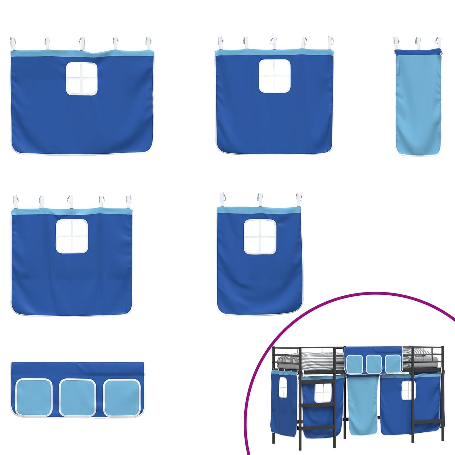 vidaXL Kinder Loft Bettgestell mit Vorhängen Schwarz und Blau