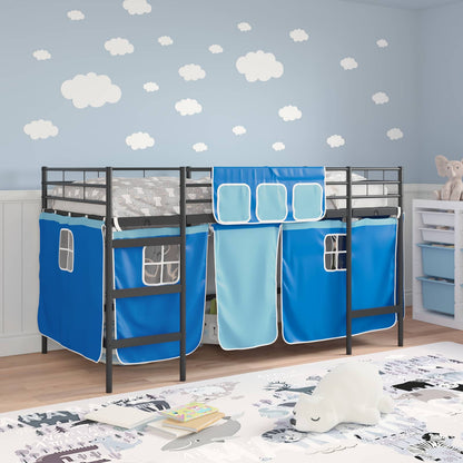 vidaXL Kinder Loft Bettgestell mit Vorhängen Schwarz und Blau