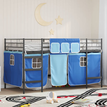 vidaXL Kinder Loft Bettgestell mit Vorhängen Schwarz und Blau