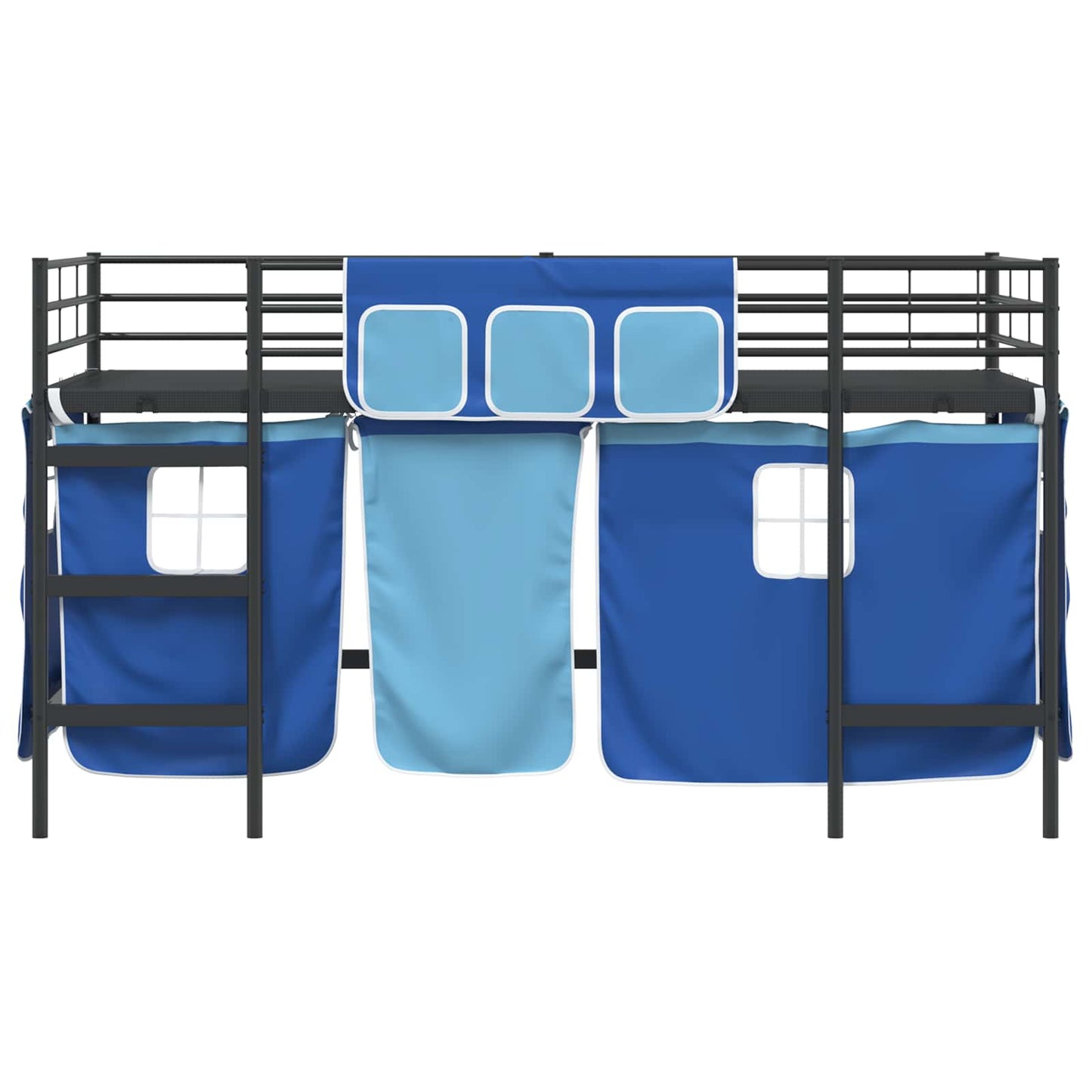 vidaXL Kinder Loft Bettgestell mit Vorhängen Schwarz und Blau