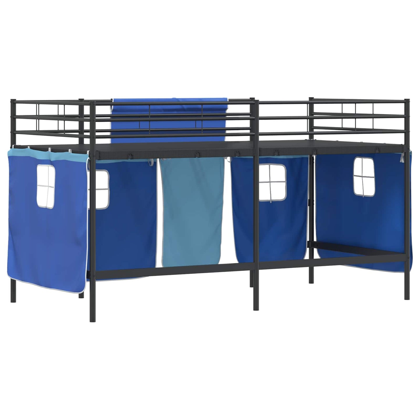 Kinder Loft Bettgestell mit Vorhängen Schwarz und Blau