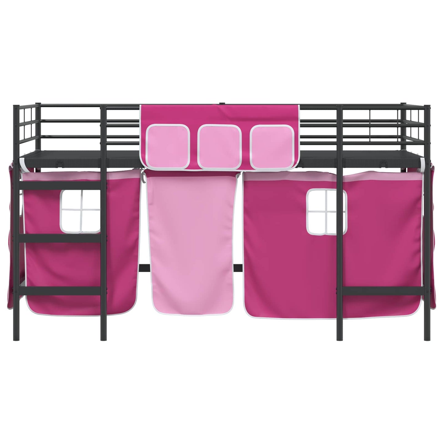 vidaXL Kinder Loft Bettgestell mit Vorhängen Schwarz und Pink