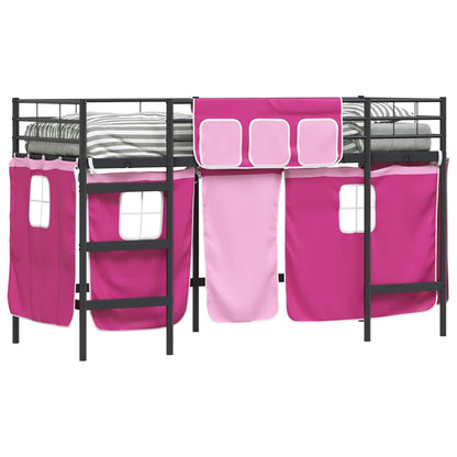 vidaXL Kinder Loft Bettgestell mit Vorhängen Schwarz und Pink