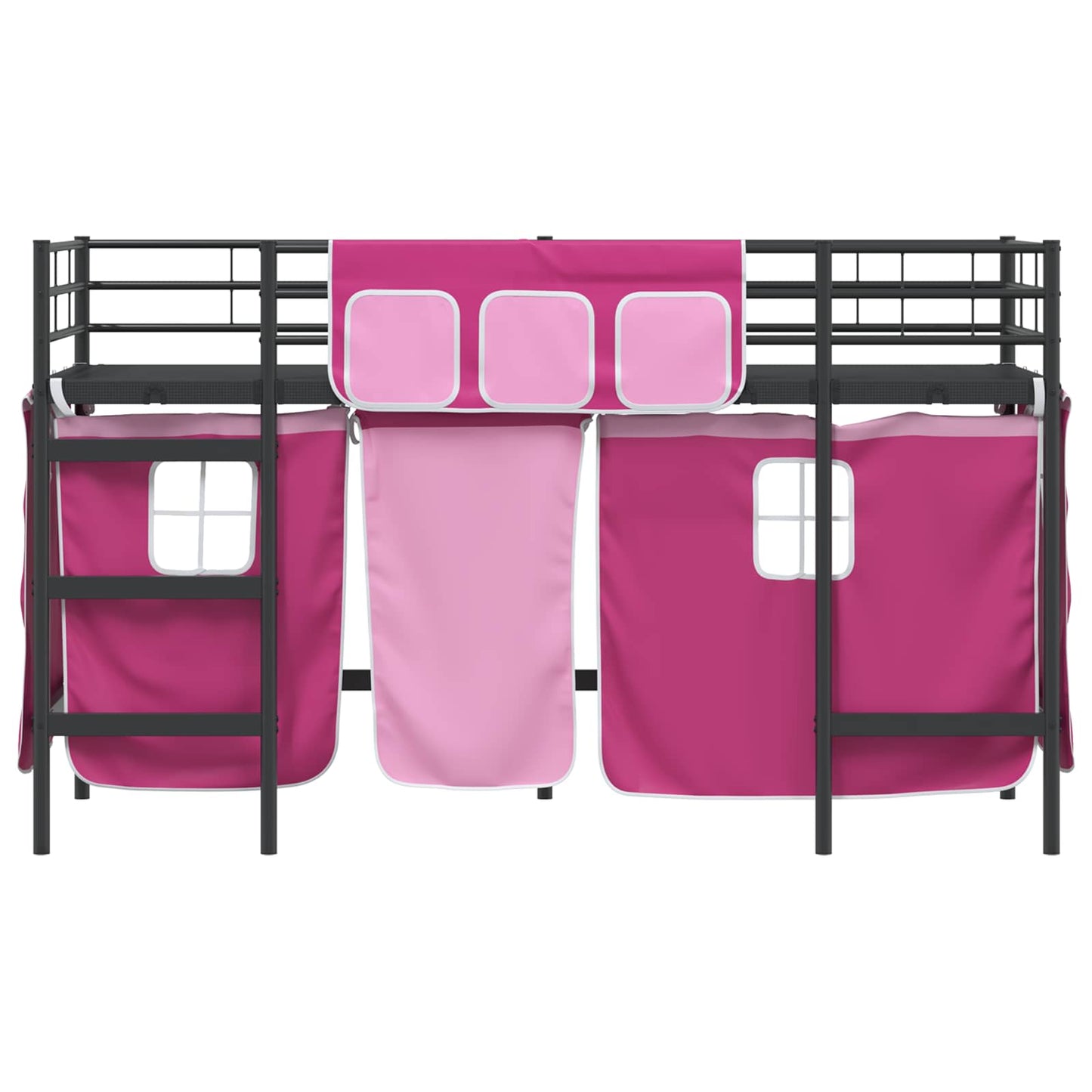 vidaXL Kinder Loft Bettgestell mit Vorhängen Schwarz und Pink