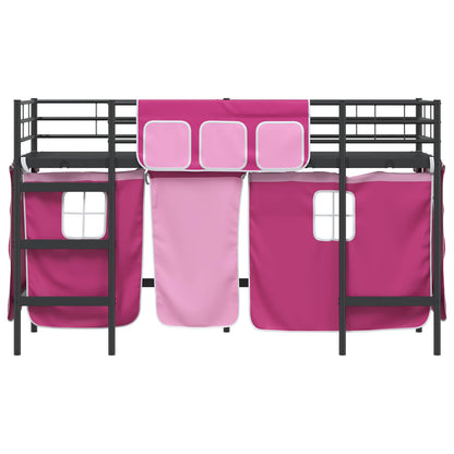 vidaXL Kinder Loft Bettgestell mit Vorhängen Schwarz und Pink