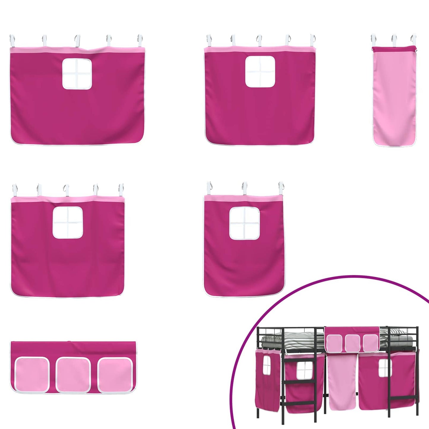 vidaXL Kinder Loft Bettgestell mit Vorhängen Schwarz und Pink