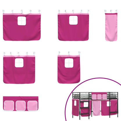 vidaXL Kinder Loft Bettgestell mit Vorhängen Schwarz und Pink