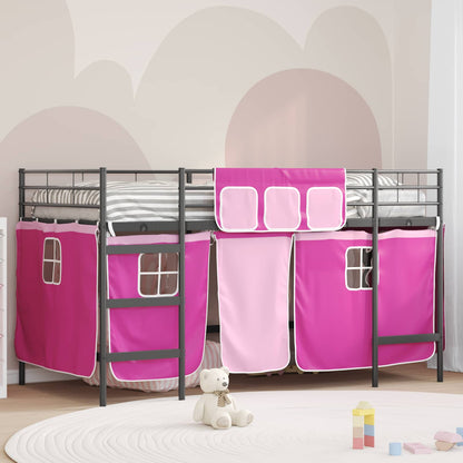 vidaXL Lit mezzanine pour enfant avec rideaux Noir et rose