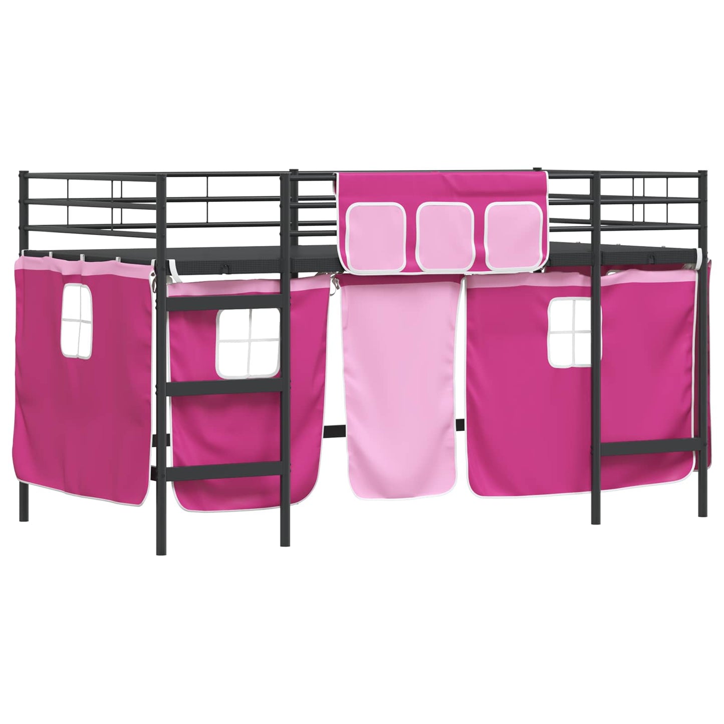 vidaXL Lit mezzanine pour enfant avec rideaux Noir et rose
