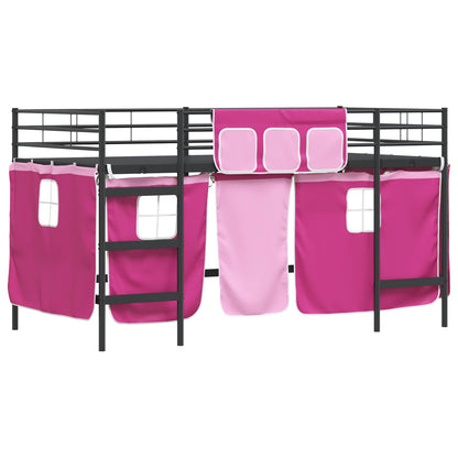 vidaXL Lit mezzanine pour enfant avec rideaux Noir et rose