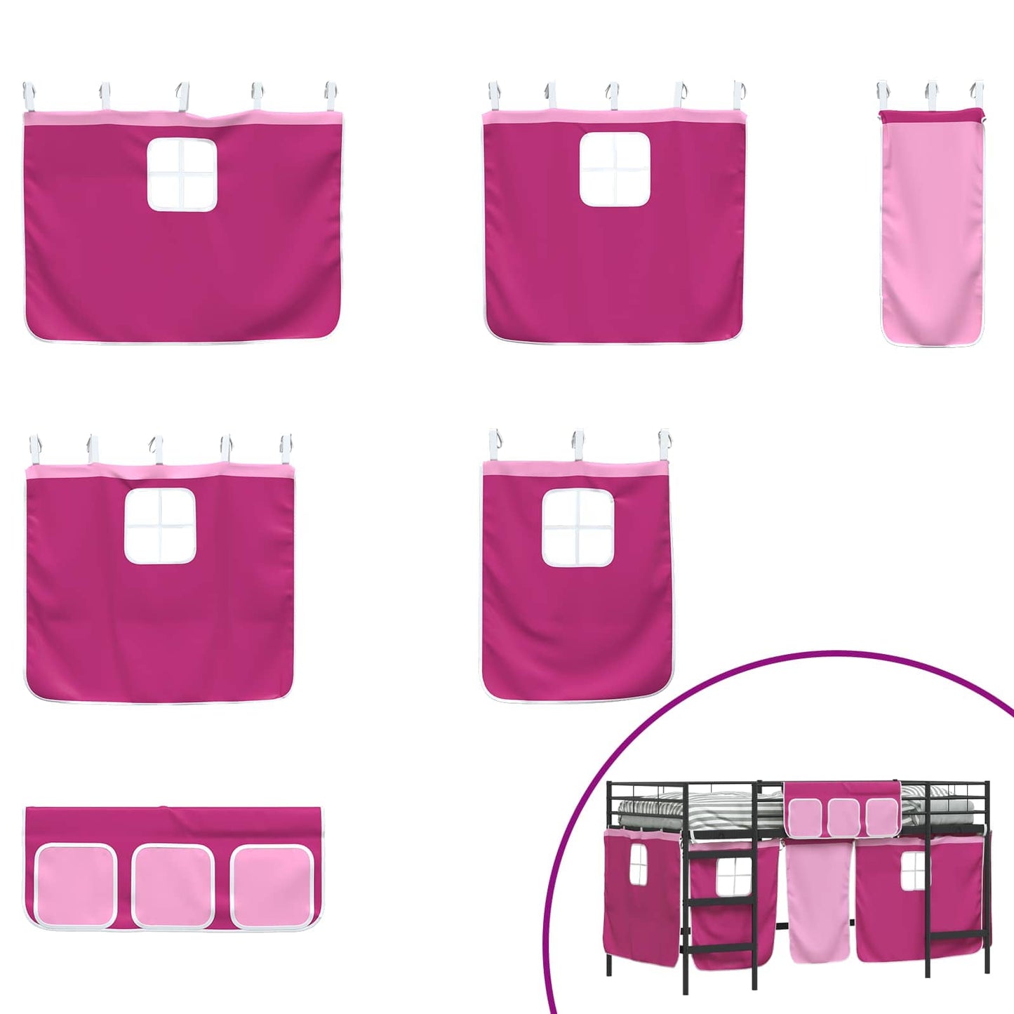 vidaXL Lit mezzanine pour enfant avec rideaux Noir et rose