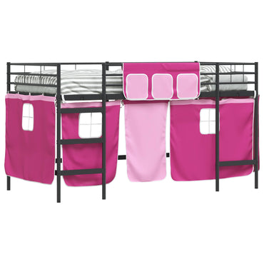 vidaXL Lit mezzanine pour enfant avec rideaux Noir et rose