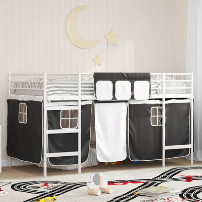 vidaXL Kinder Loft Bettgestell mit Vorhängen Weiß und Schwarz