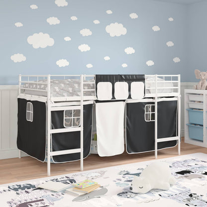 vidaXL Kinder Loft Bettgestell mit Vorhängen Weiß und Schwarz