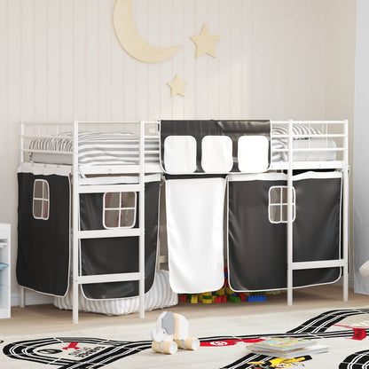 vidaXL Kinder Loft Bettgestell mit Vorhängen Weiß und Schwarz